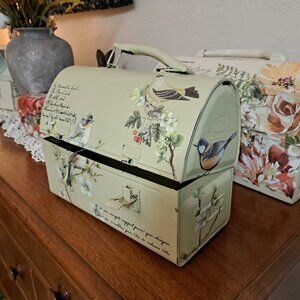 Vintage "Miner's" Metal Lunch Bucket / Box Restyled!~Upcycled~Birds & Florals!